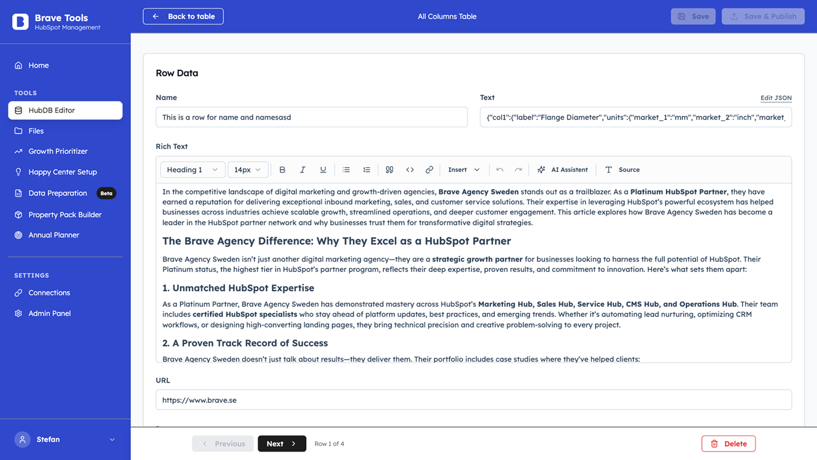 HubDB Editor